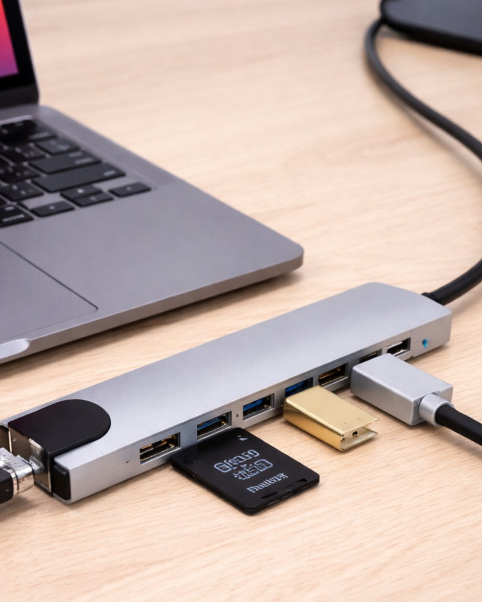 USB C Çoklu Port Adaptör HDMI USB Ethernet SD Kart Hub 1 USB C Çoklu Port Adaptör HDMI USB Ethernet SD Kart Hub