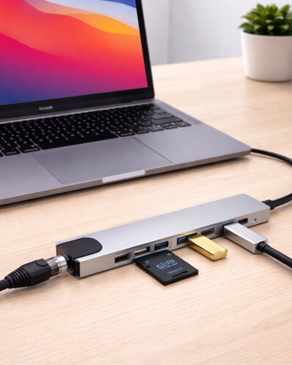Type C Hub Çoklayıcı 8 Port USB HDMI RJ45 Kart Okuyucu 1 Type C Hub Çoklayıcı 8 Port USB HDMI RJ45 Kart Okuyucu