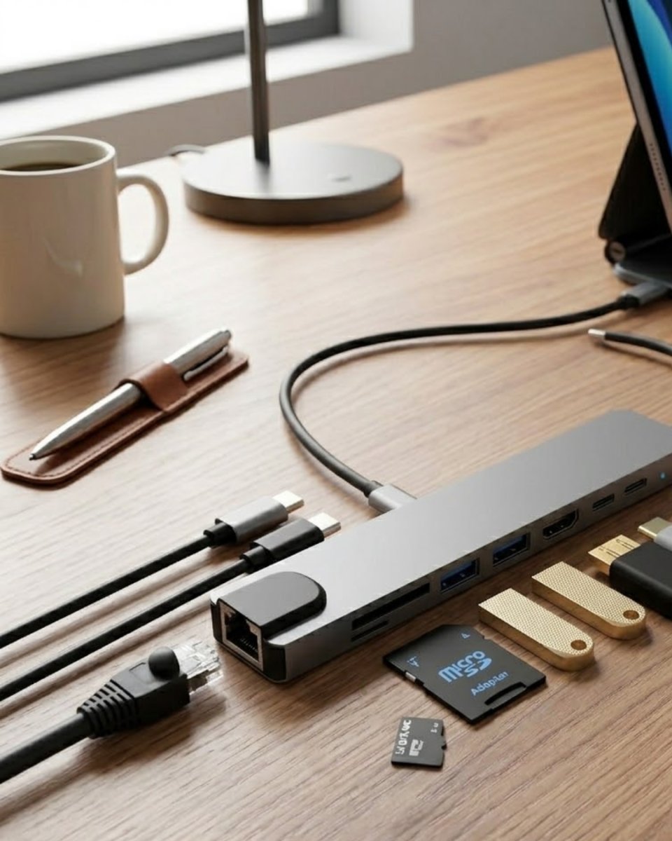 Type C Çoklu Port Hub 8 Port USB HDMI SD Kart Ethernet Adaptör 1 Type C Çoklu Port Hub 8 Port USB HDMI SD Kart Ethernet Adaptör