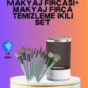 USB Şarjlı Makyaj Fırçası Temizleyici + Profesyonel Fırça Seti