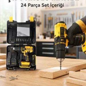 Matkap Seti 24 Parça Çift Bataryalı Darbeli Led Işıklı Vidalama Yeni Nesil