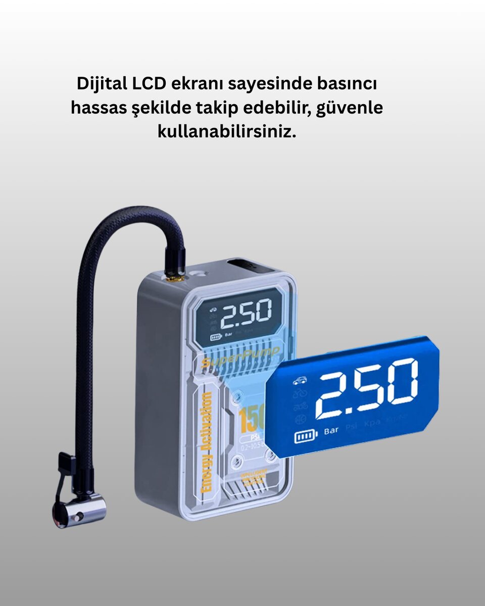 Mini Boy Elektrikli Şarjlı Yüksek Basınçlı Lastik Şişirme Pompası 2 Mini Boy Elektrikli Şarjlı Yüksek Basınçlı Lastik Şişirme Pompası - Görsel 2