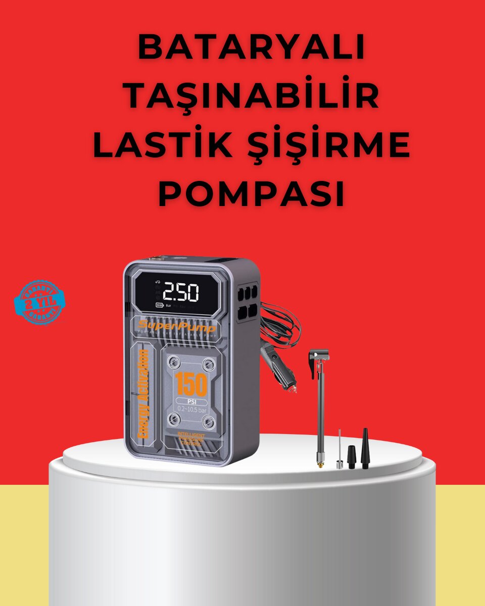 Hızlı Şişirme Güçlü Motorlu 150 PSI Araba Lastik Pompası 1 Hızlı Şişirme Güçlü Motorlu 150 PSI Araba Lastik Pompası