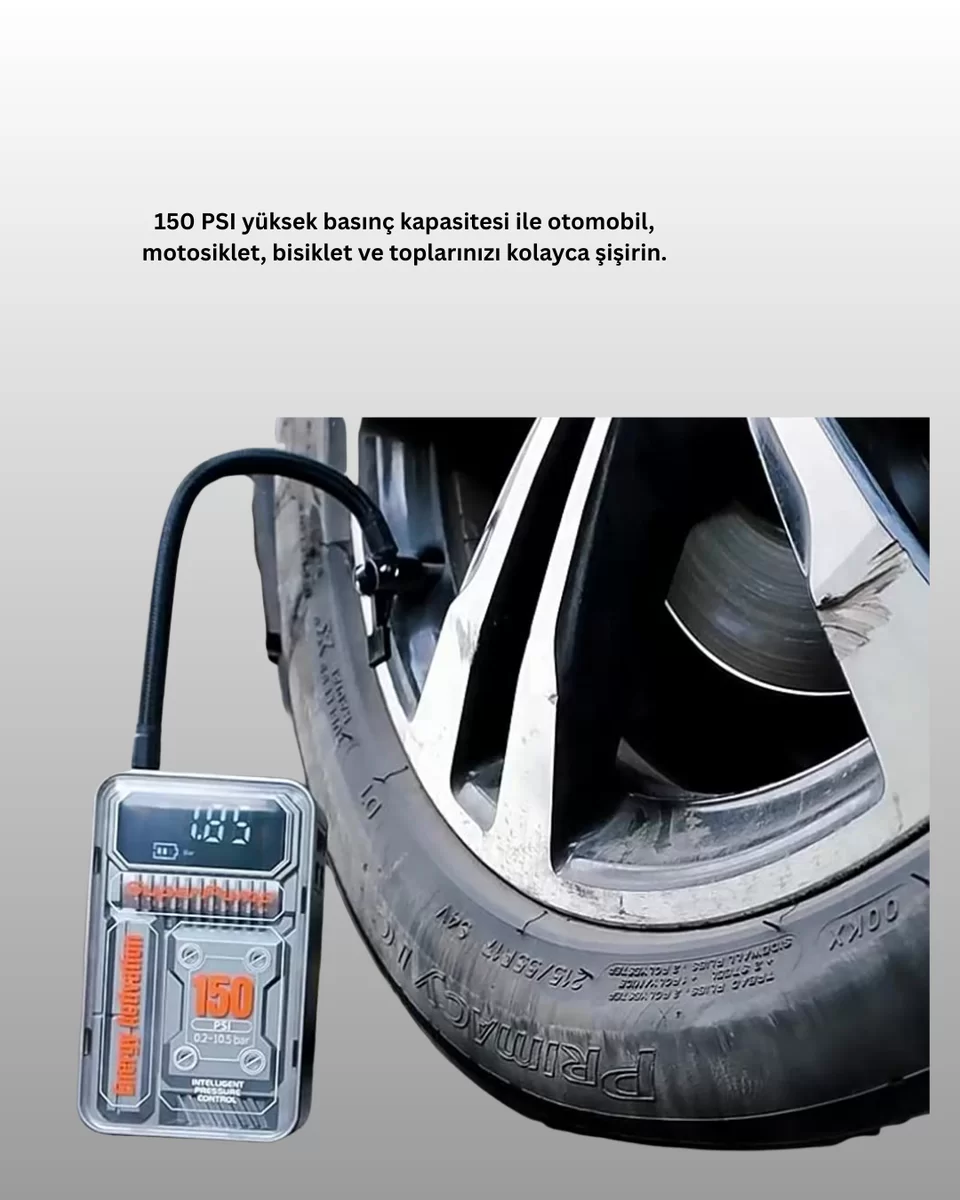 150 PSI Kablosuz Dijital Ekranlı Taşınabilir Araç Lastik Pompası 3 150 PSI Kablosuz Dijital Ekranlı Taşınabilir Araç Lastik Pompası - Görsel 3