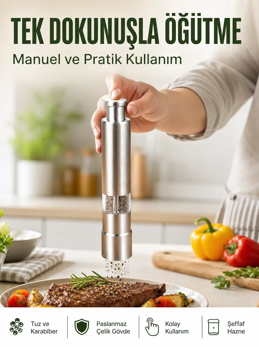 Orta Boy Kararbiber ve Tuz Öğütücü – Kolay Kullanım Şık Tasarım Yeni Nesil 1 Orta Boy Kararbiber ve Tuz Öğütücü – Kolay Kullanım Şık Tasarım Yeni Nesil