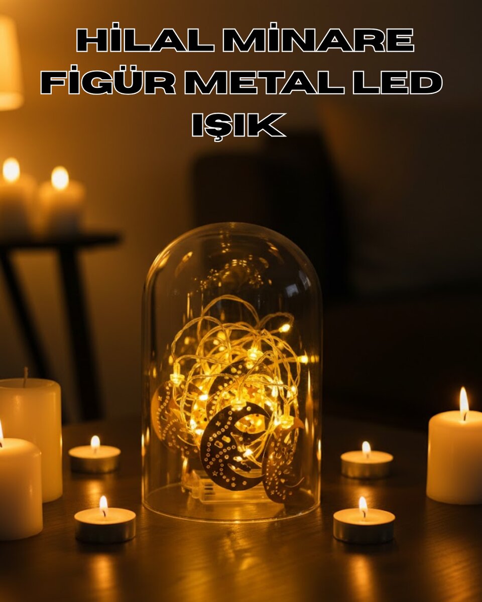 Ramazan Minare Detaylı Hilal LED Işık Günışığı Sarı Metal Süs 1 Ramazan Minare Detaylı Hilal LED Işık Günışığı Sarı Metal Süs