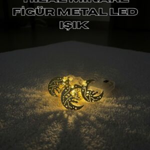 Gold Renk Metal Minareli Hilal LED Işık Pilli Ramazan Süsü