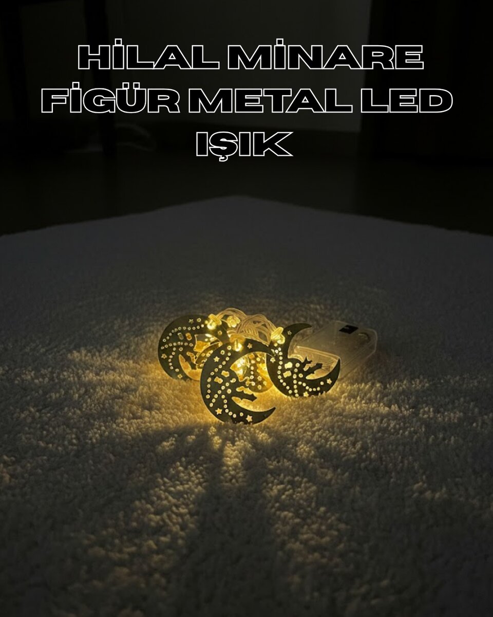 Gold Renk Metal Minareli Hilal LED Işık Pilli Ramazan Süsü 1 Gold Renk Metal Minareli Hilal LED Işık Pilli Ramazan Süsü