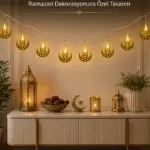 Dekoratif Minareli Hilal LED Işık Metal Gövdeli Ramazan Aydınlatma