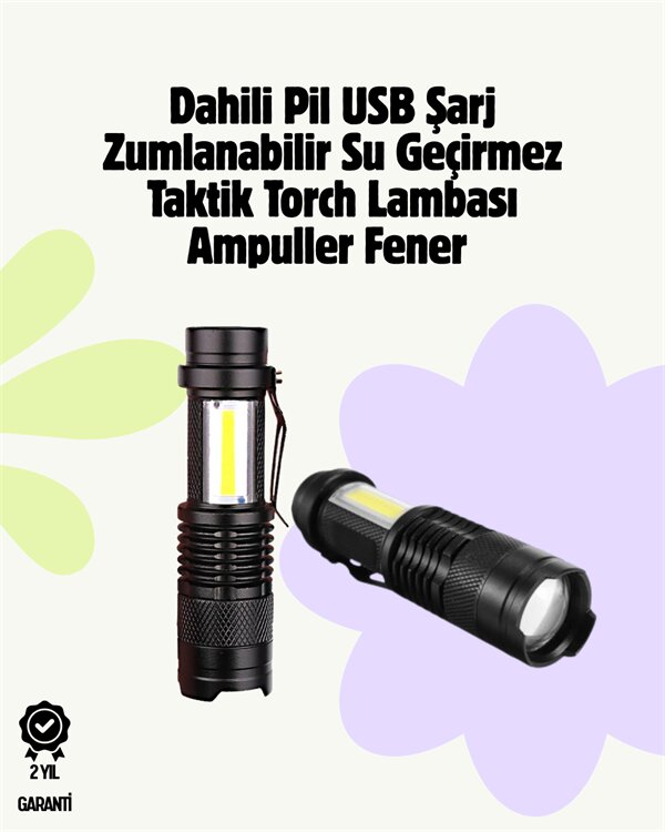 2000 Lümen LED El Feneri - Suya Dayanıklı Odaklı Klipsli 1 2000 Lümen LED El Feneri - Suya Dayanıklı Odaklı Klipsli