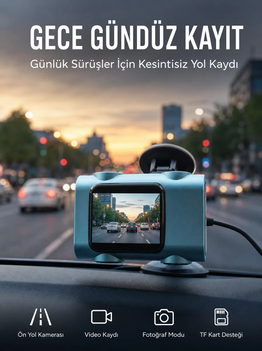 Araç Güvenlik Kamerası Öne Bakan Yol Kayıt Cihazı Yeni Nesil 1 Araç Güvenlik Kamerası Öne Bakan Yol Kayıt Cihazı Yeni Nesil