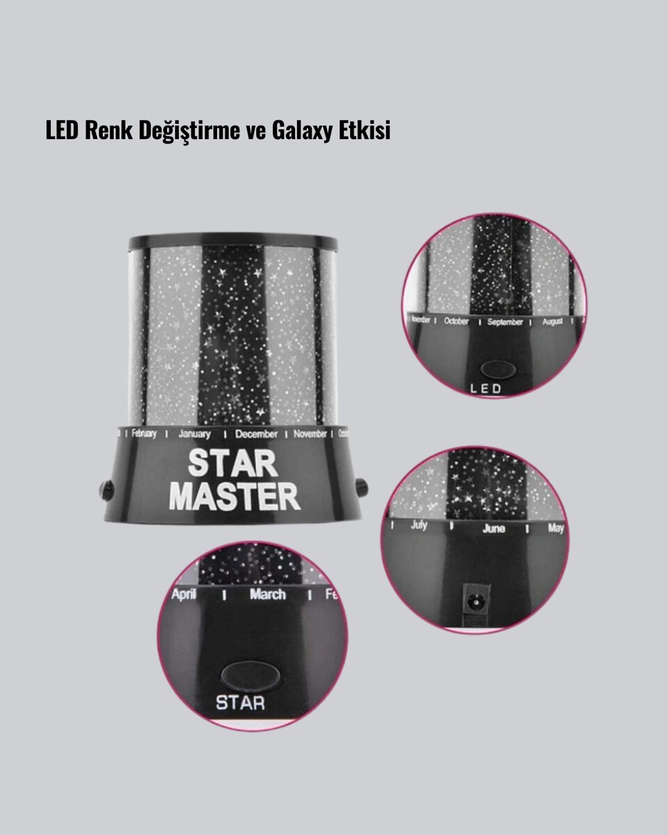 LED Renk Değiştiren Yıldız Projektör Galaxy Efektli Gece Lambası 3 LED Renk Değiştiren Yıldız Projektör Galaxy Efektli Gece Lambası - Görsel 3