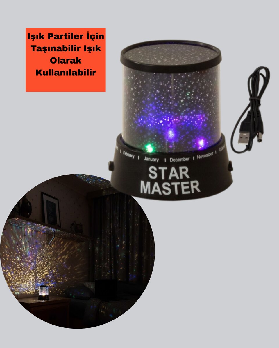 Galaxy Efektli LED Projektör Taşınabilir Yıldız Gece Lambası 2 Galaxy Efektli LED Projektör Taşınabilir Yıldız Gece Lambası - Görsel 2