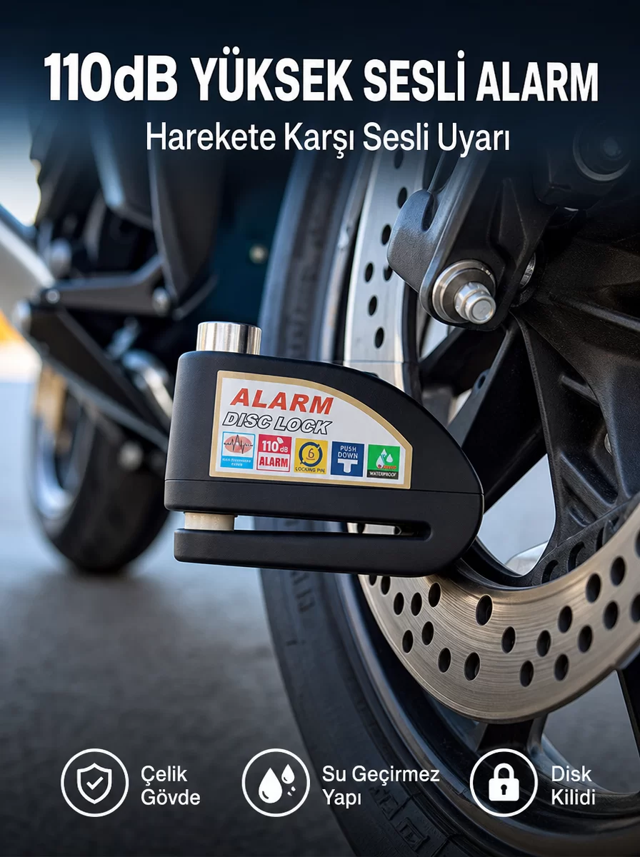 Yüksek Sesli 110dB Çelik Disk Kilidi Su Geçirmez Yeni Nesil 1 Yüksek Sesli 110dB Çelik Disk Kilidi Su Geçirmez Yeni Nesil