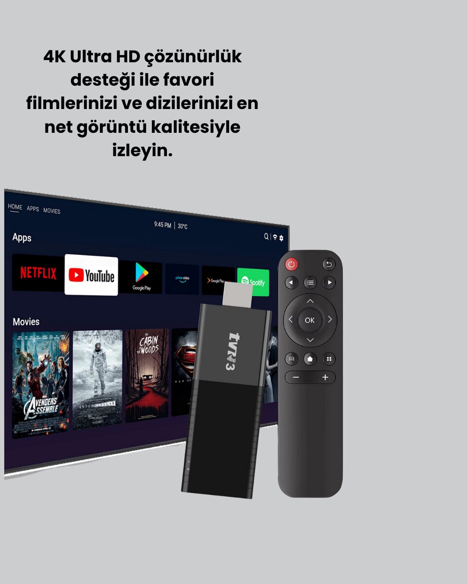 Android TV Stick 4K Ultra HD Görüntü Destekli 3 Android TV Stick 4K Ultra HD Görüntü Destekli - Görsel 3