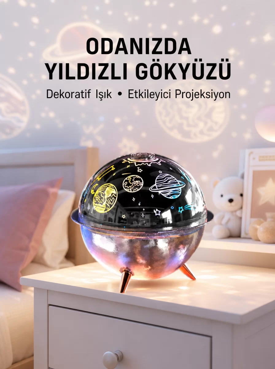 Galaksi ve Yıldız Efektli Nemlendirici Işık Projektörü Yeni Nesil 1 Galaksi ve Yıldız Efektli Nemlendirici Işık Projektörü Yeni Nesil