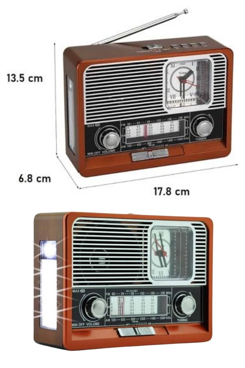 Saatli Fenerli Bluetooth Nostaljik Radyo AUX SD USB Girişli Bluetooth Hoparlör 4 Saatli Fenerli Bluetooth Nostaljik Radyo AUX SD USB Girişli Bluetooth Hoparlör - Görsel 4