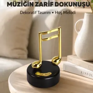 Altın Nota Figürlü Dönen Müzik Kutusu Dekoratif Music Box Yeni Nesil