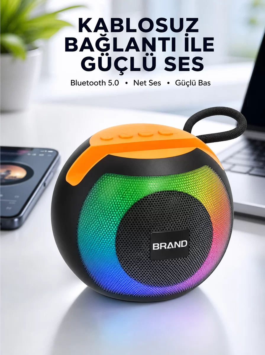 RGB Işıklı Taşınabilir Kablosuz Bluetooth Hoparlör Yeni Nesil 1 RGB Işıklı Taşınabilir Kablosuz Bluetooth Hoparlör Yeni Nesil
