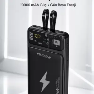 Powerbank Hızlı Şarj 10000 mAh Dahili Kablo Yeni Nesil