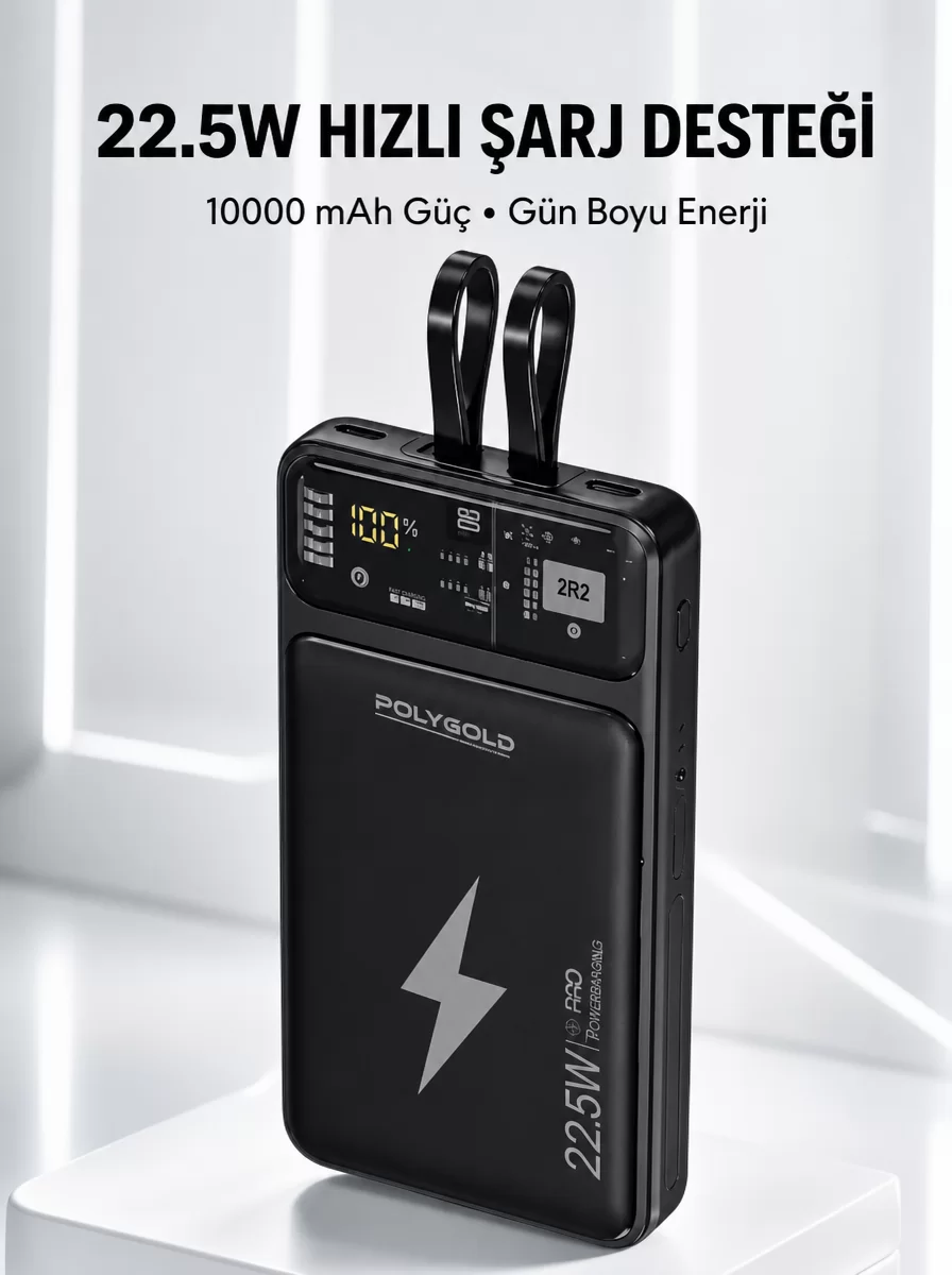 Powerbank Hızlı Şarj 10000 mAh Dahili Kablo Yeni Nesil 1 Powerbank Hızlı Şarj 10000 mAh Dahili Kablo Yeni Nesil