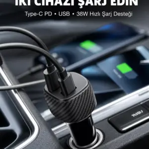 38W Oto Çakmaklık Araç Içi Şarj Cihazı Hızlı Şarj Uzun Ömürlü Yeni Nesil