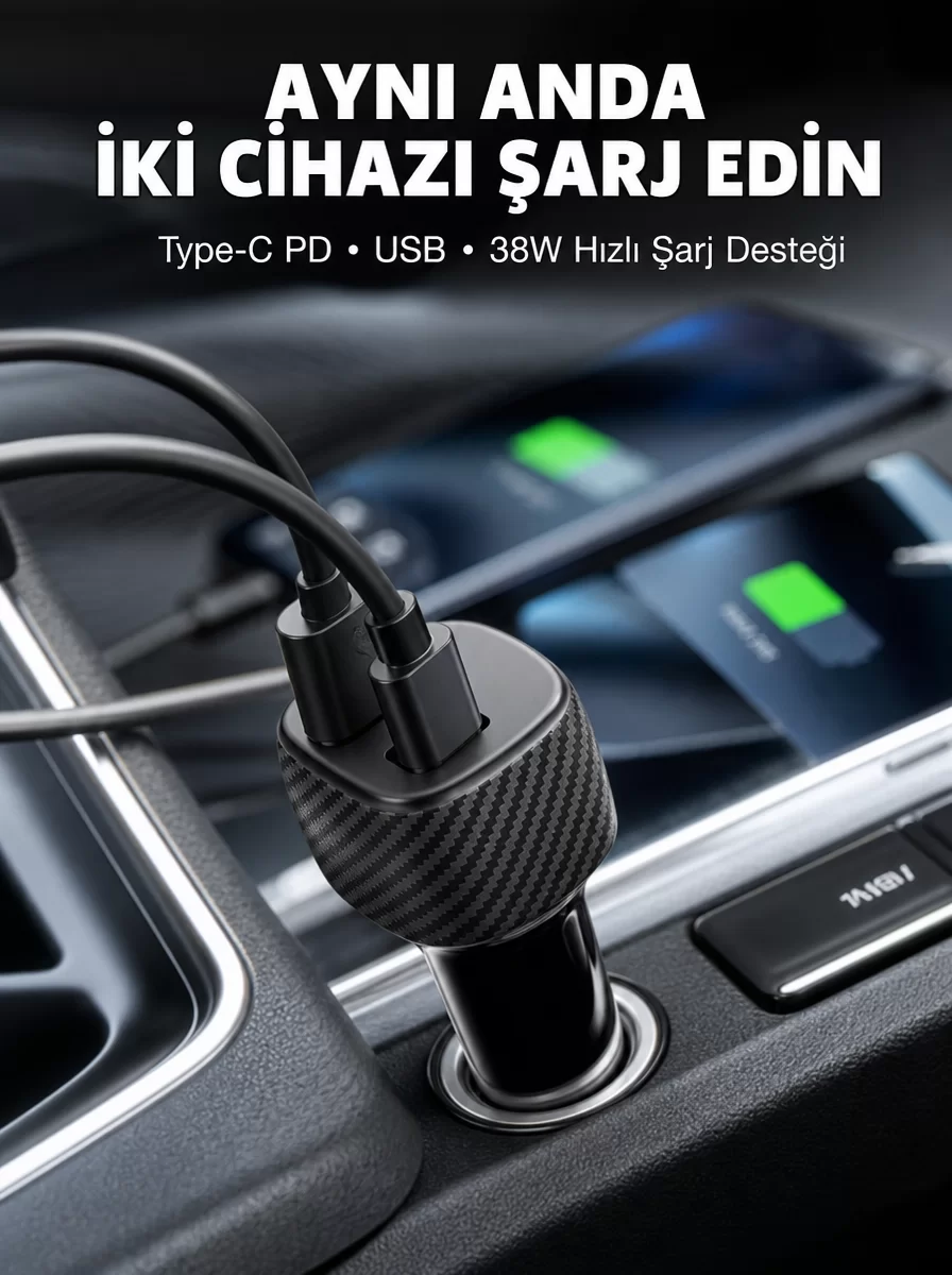 38W Oto Çakmaklık Araç Içi Şarj Cihazı Hızlı Şarj Uzun Ömürlü Yeni Nesil 1 38W Oto Çakmaklık Araç Içi Şarj Cihazı Hızlı Şarj Uzun Ömürlü Yeni Nesil
