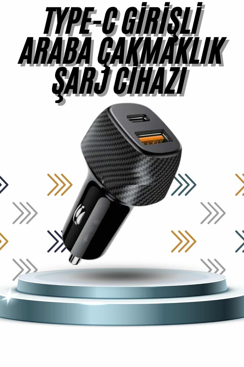 Hızlı Oto Şarj Cihazı 38W Çift Girişli HIzlı Şarj Oto Çakmaklık Type-C 1 Hızlı Oto Şarj Cihazı 38W Çift Girişli HIzlı Şarj Oto Çakmaklık Type-C