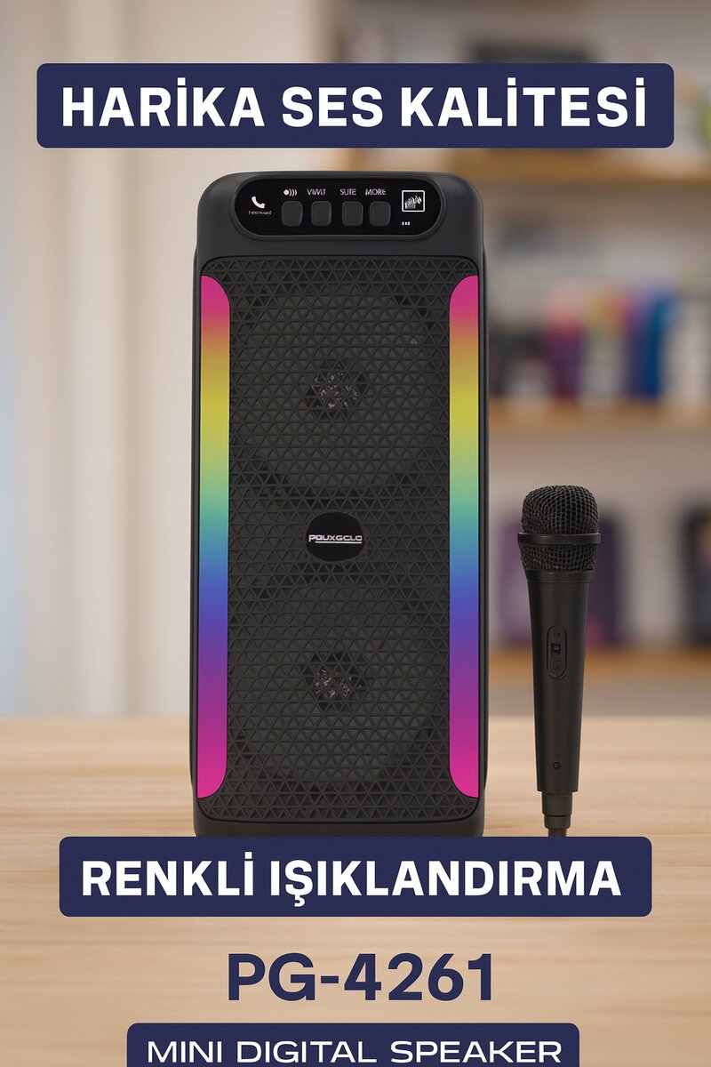 Yüksek Ses Güçlü Kablosuz Hoparlör Karaoke Mikrofonlu 2 Yüksek Ses Güçlü Kablosuz Hoparlör Karaoke Mikrofonlu - Görsel 2