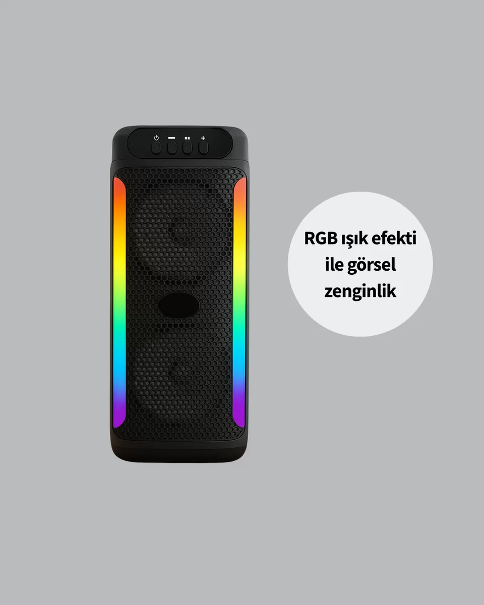RGB Işıklı Çift Hoparlörlü Taşınabilir Bluetooth Speaker ve Mikrofon Yeni Nesil 3 RGB Işıklı Çift Hoparlörlü Taşınabilir Bluetooth Speaker ve Mikrofon Yeni Nesil - Görsel 3