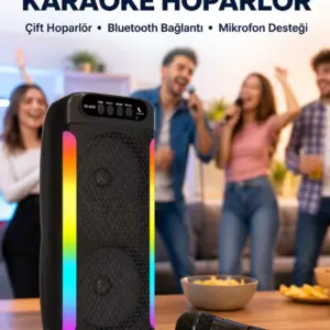 RGB Işıklı Çift Hoparlörlü Taşınabilir Bluetooth Speaker ve Mikrofon Yeni Nesil