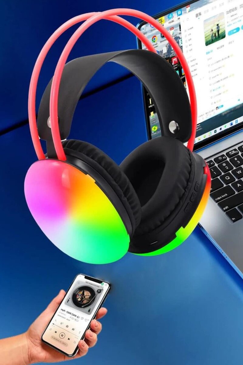 Kulak Üstü Kablosuz Bluetooth Kulaklık Unısex Renkli Işıklı Kulaklık 4 Kulak Üstü Kablosuz Bluetooth Kulaklık Unısex Renkli Işıklı Kulaklık - Görsel 4