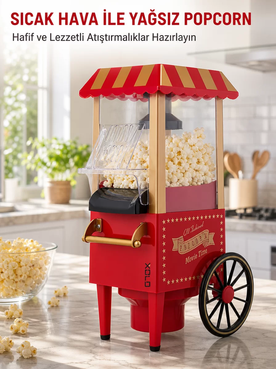 Sağlıklı Atıştırmalıklar İçin Yağsız Popcorn Makinesi 1 Sağlıklı Atıştırmalıklar İçin Yağsız Popcorn Makinesi