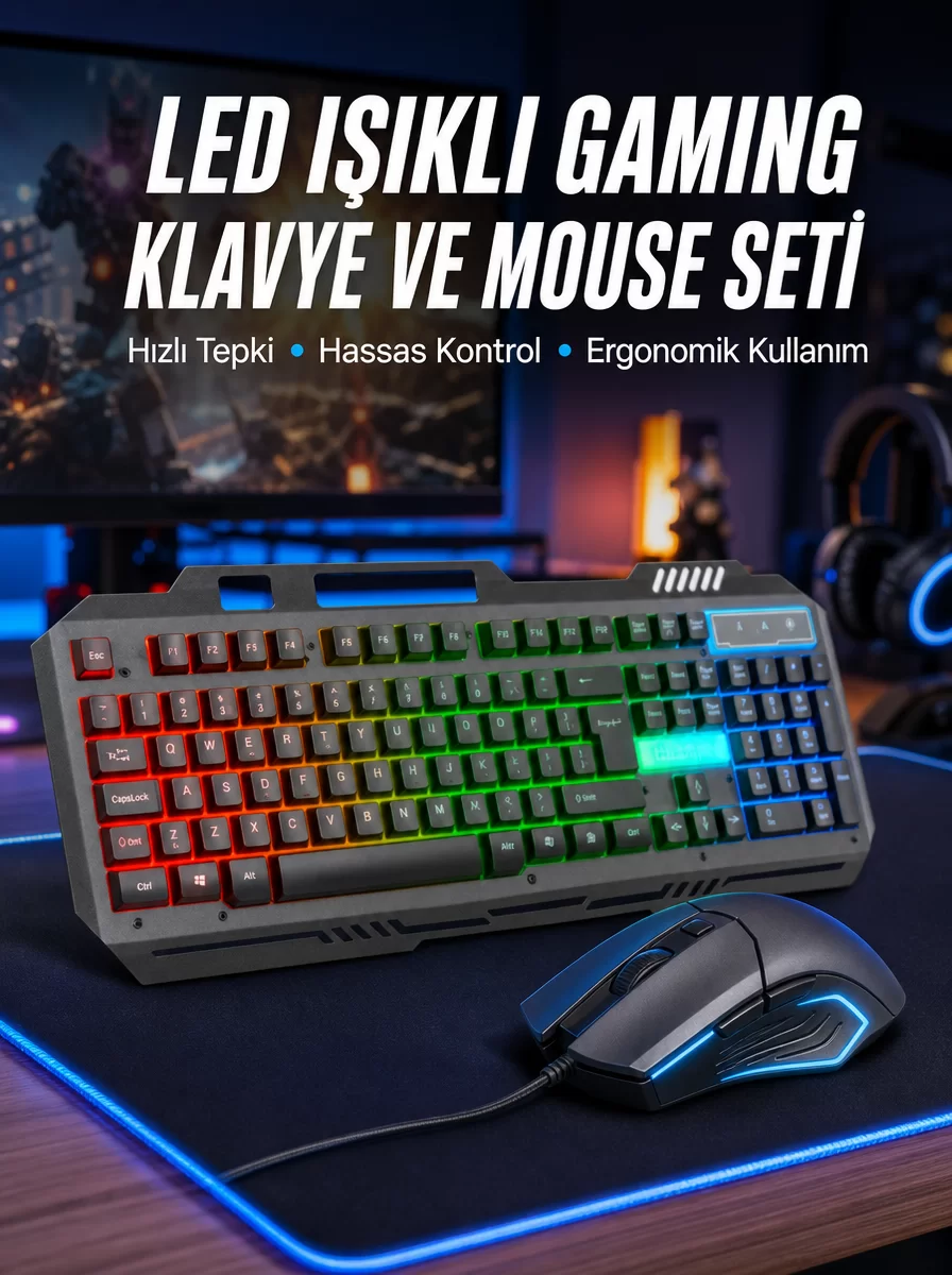 Işıklı Oyuncu Q Klavye Mouse Seti Siyah Gaming Oyuncu Klavye Yeni Nesil 1 Işıklı Oyuncu Q Klavye Mouse Seti Siyah Gaming Oyuncu Klavye Yeni Nesil