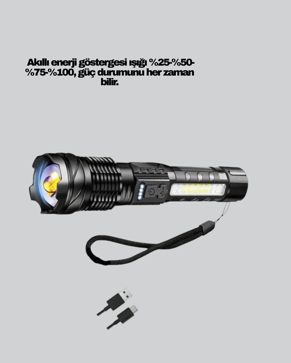 Güçlü LED El Feneri Şarj Edilebilir Çok Modlu 2 Güçlü LED El Feneri Şarj Edilebilir Çok Modlu - Görsel 2