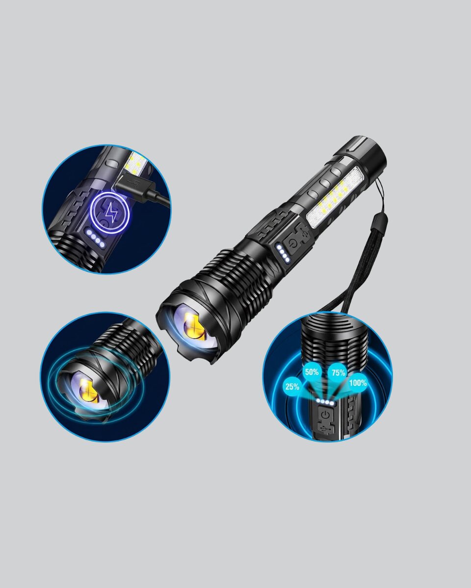 Güçlü LED El Feneri Şarj Edilebilir Çok Modlu 4 Güçlü LED El Feneri Şarj Edilebilir Çok Modlu - Görsel 4