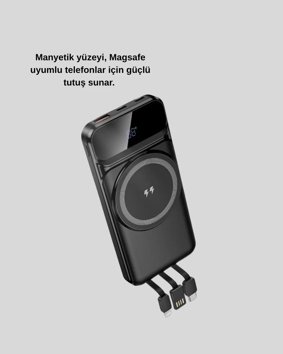 15W Kablosuz Hızlı Şarjlı 10000 mAh Powerbank – Taşınabilir LED Göstergeli 3 15W Kablosuz Hızlı Şarjlı 10000 mAh Powerbank – Taşınabilir LED Göstergeli - Görsel 3