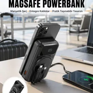 15W Kablosuz Hızlı Şarjlı 10000 mAh Powerbank – Taşınabilir LED Göstergeli