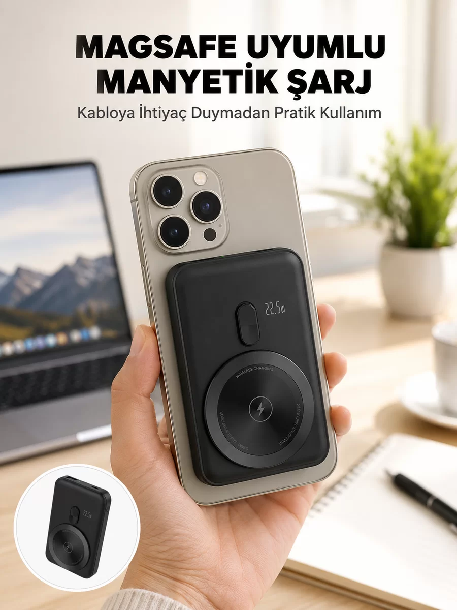 Kablosuz ve Kablolu Kullanım Sunan Taşınabilir Powerbank Yeni Nesil 1 Kablosuz ve Kablolu Kullanım Sunan Taşınabilir Powerbank Yeni Nesil