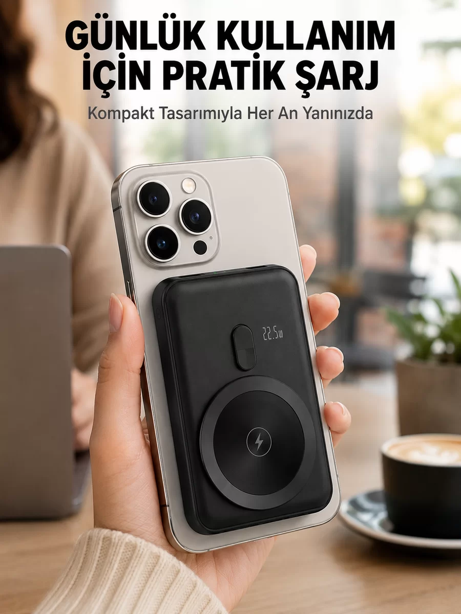 MagSafe Uyumlu Kablosuz Powerbank Taşınabilir Hızlı Şarj Yeni Nesil 1 MagSafe Uyumlu Kablosuz Powerbank Taşınabilir Hızlı Şarj Yeni Nesil