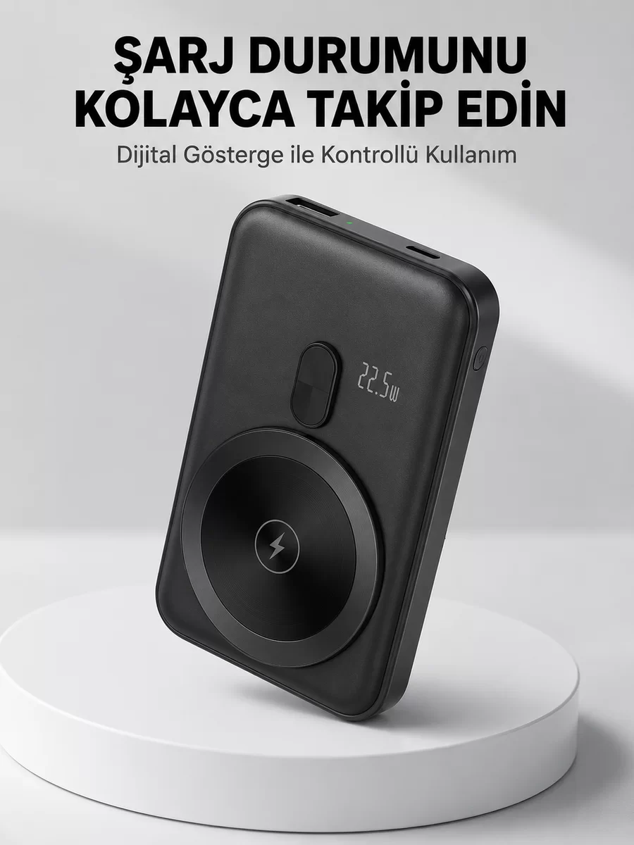 LCD Ekranlı Kablosuz Powerbank Type C ve USB Çıkışlı Yeni Nesil 1 LCD Ekranlı Kablosuz Powerbank Type C ve USB Çıkışlı Yeni Nesil
