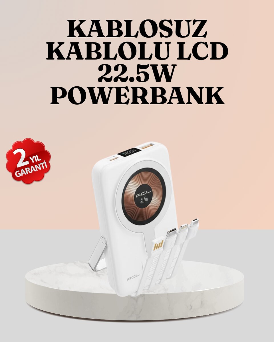 Kablosuz ve Kablolu Şarj Destekli Taşınabilir Powerbank 1 Kablosuz ve Kablolu Şarj Destekli Taşınabilir Powerbank