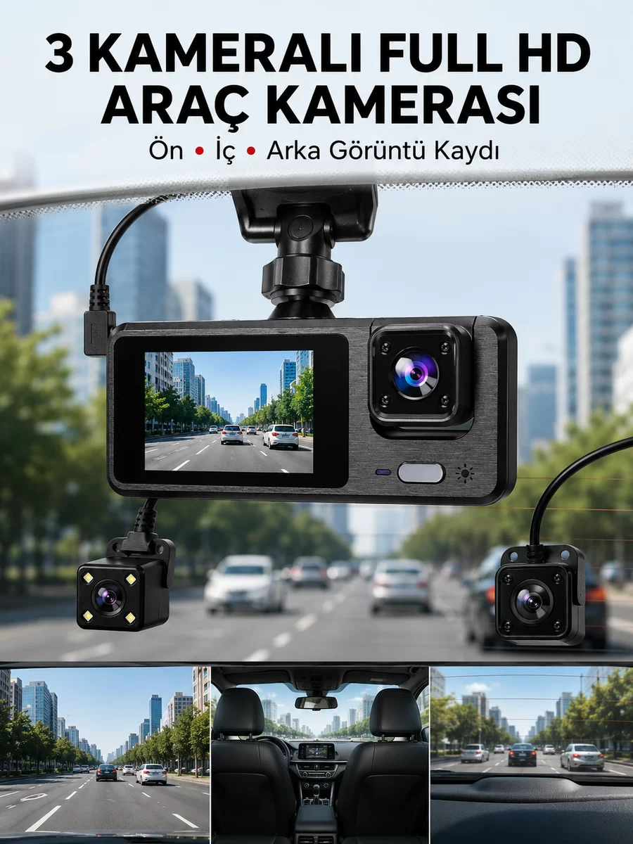 3 Kanallı Araç DVR – Ön + İç + Arka Kamera ile Tam Kapsama Yüksek Güvenlik Yeni Nesil 1 3 Kanallı Araç DVR – Ön + İç + Arka Kamera ile Tam Kapsama Yüksek Güvenlik Yeni Nesil
