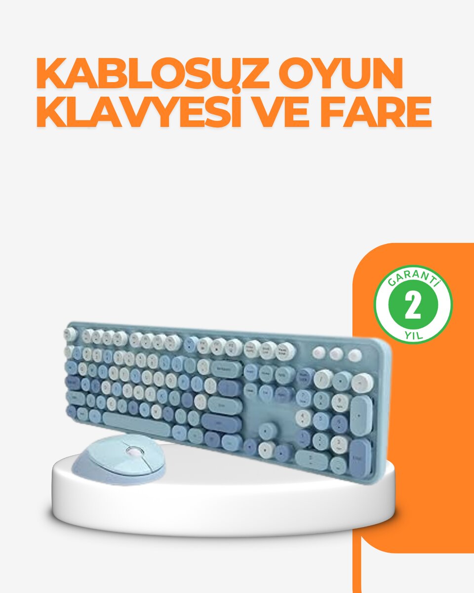 Kablosuz Retro Klavye ve Mouse Seti – 104 Tuşlu Sevimli Tasarım 1 Kablosuz Retro Klavye ve Mouse Seti – 104 Tuşlu Sevimli Tasarım