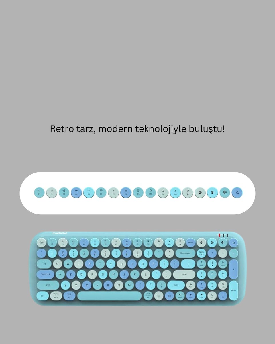 Kablosuz Klavye ve Mouse Seti – Sessiz Tuş Retro Tasarım 3 Kablosuz Klavye ve Mouse Seti – Sessiz Tuş Retro Tasarım - Görsel 3