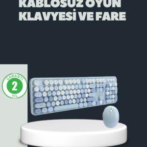 Retro Daktilo Stilli Kablosuz Klavye Mouse Seti – Sessiz ve Şık