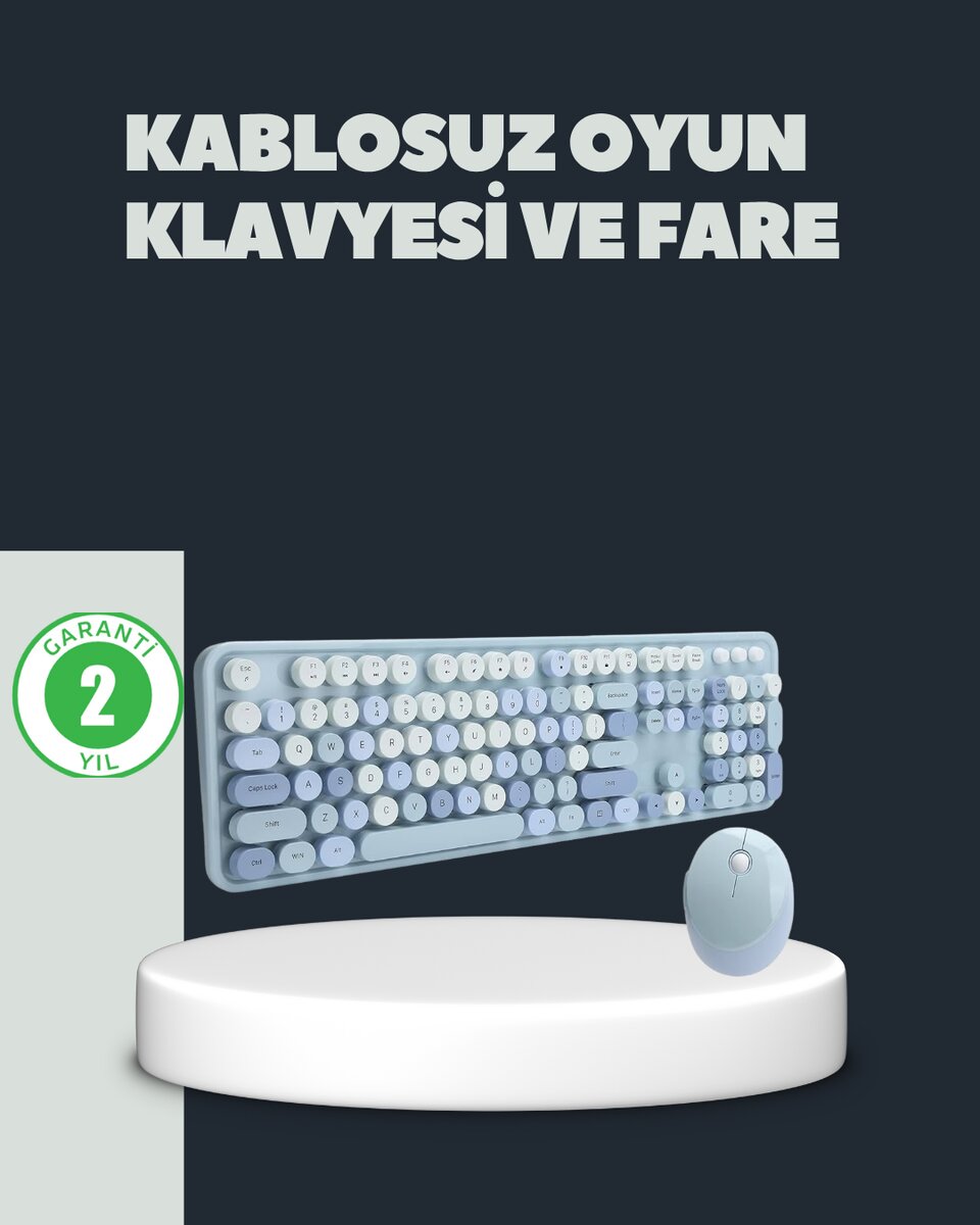 Retro Daktilo Stilli Kablosuz Klavye Mouse Seti – Sessiz ve Şık 1 Retro Daktilo Stilli Kablosuz Klavye Mouse Seti – Sessiz ve Şık