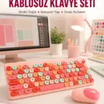 Renkli Retro Tuş Takımlı Klavye – 3 Cihaz Bağlantısı Medya Kısayol Tuşları Yeni Nesil