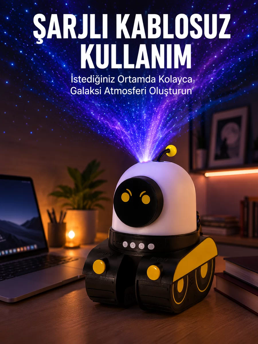 Robot Tasarımlı Bluetooth Hoparlörlü Yıldızlı Gökyüzü Projektör Yeni Nesil 1 Robot Tasarımlı Bluetooth Hoparlörlü Yıldızlı Gökyüzü Projektör Yeni Nesil