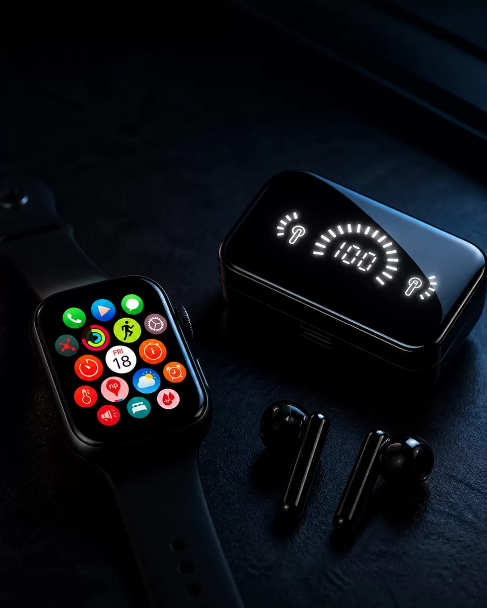 Şık Tasarımlı Akıllı Saat ve Bluetooth Kulaklık Seti Suya Dayanıklı ve Çok Fonksiyonlu 1 Şık Tasarımlı Akıllı Saat ve Bluetooth Kulaklık Seti Suya Dayanıklı ve Çok Fonksiyonlu